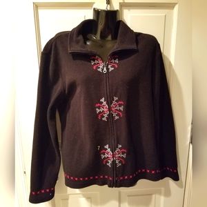 Dressbarns Snowflake Zippered Sweater - Black